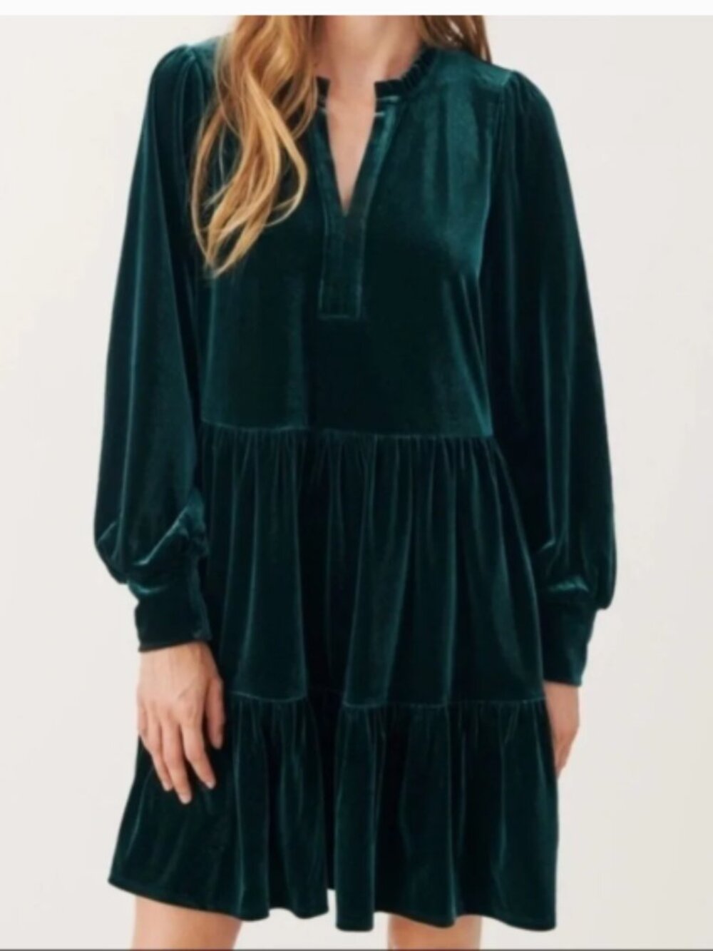 1.State Velvet Tiered Mini Dress in Emerald Green Size M